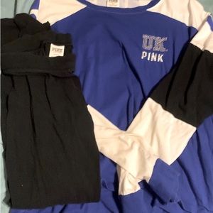 Victoria’s Secret matching set in a Victoria’s Secret sweatshirt.